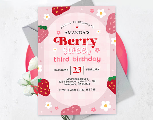 Berry Sweet Birthday Invitation Etemply