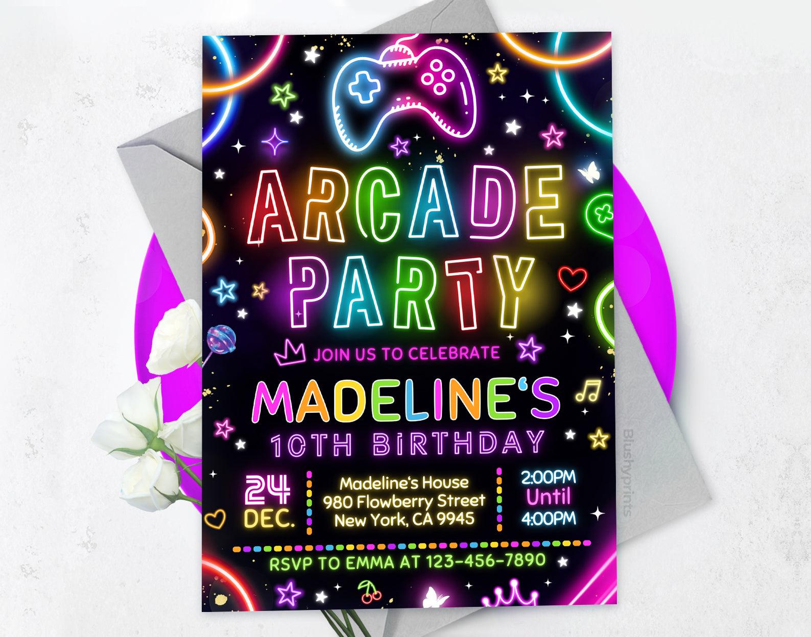Arcade Birthday Invitation Etemply