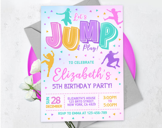 Trampoline Party Invitation, Girl Jump Birthday Invite Etemply
