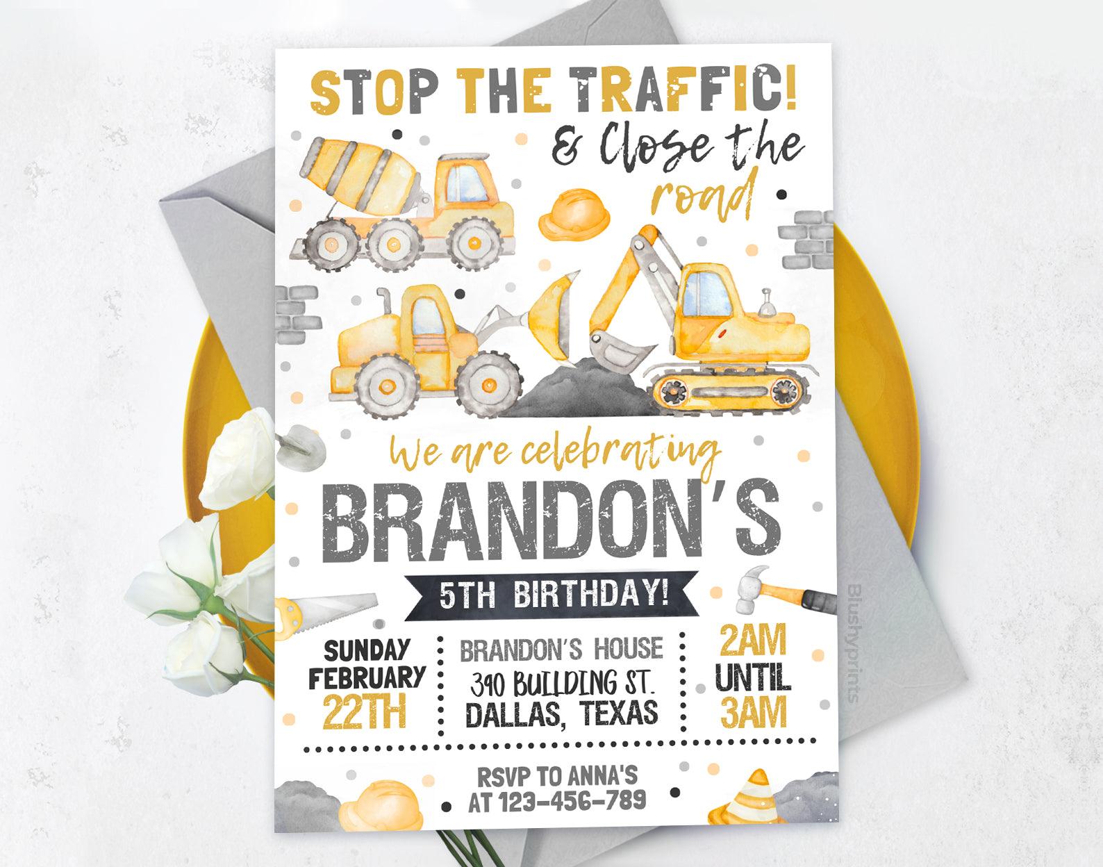 Construction Birthday Invitation Etemply