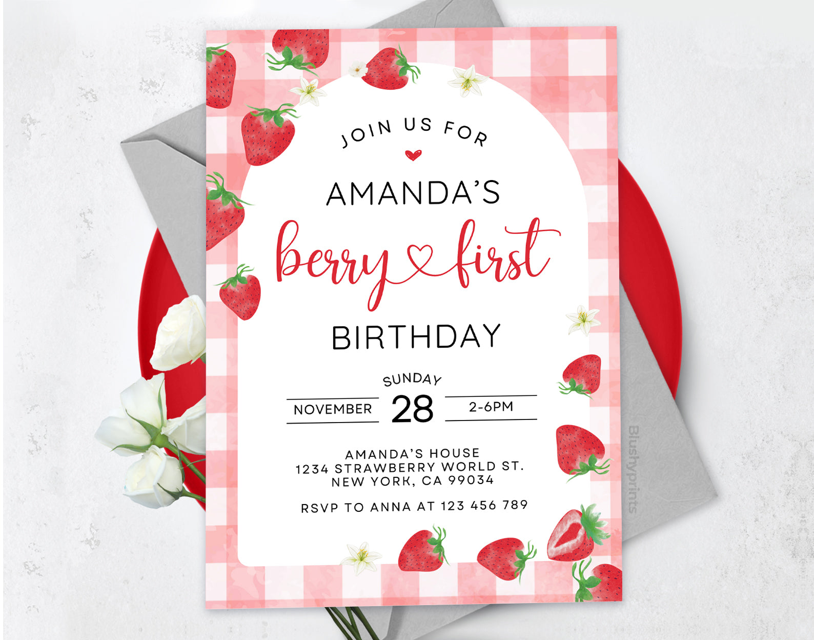 Berry First Birthday Invitation Etemply
