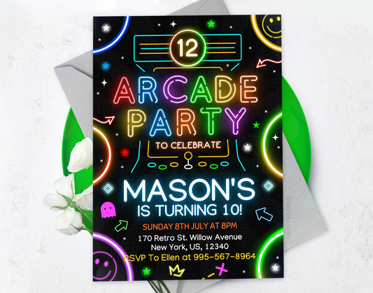 Arcade Birthday Invitation Etemply