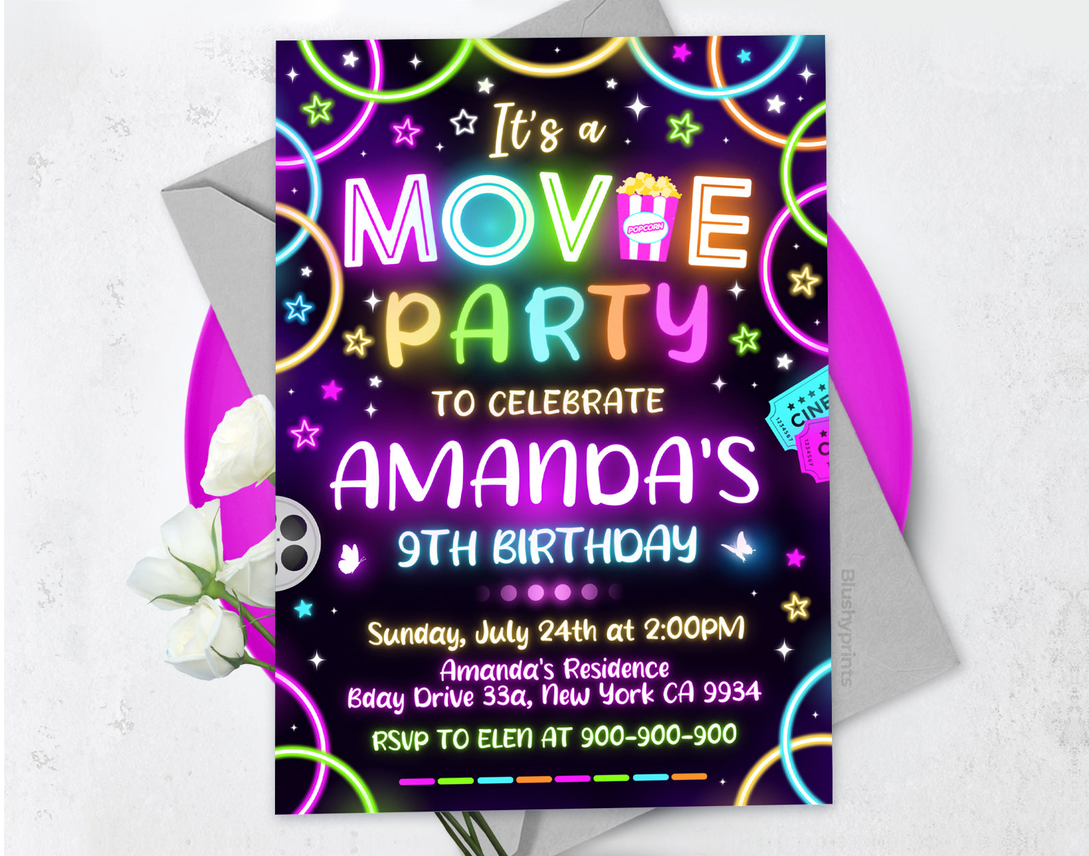 Movie Night Invitation, Movie Birthday Invite Etemply