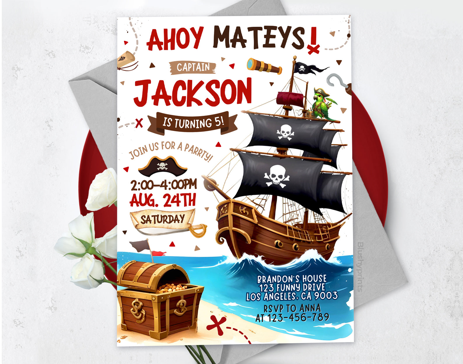 Pirate Birthday invitation, Ahoy Mateys, Pirate Invitation, Pirate Party Etemply
