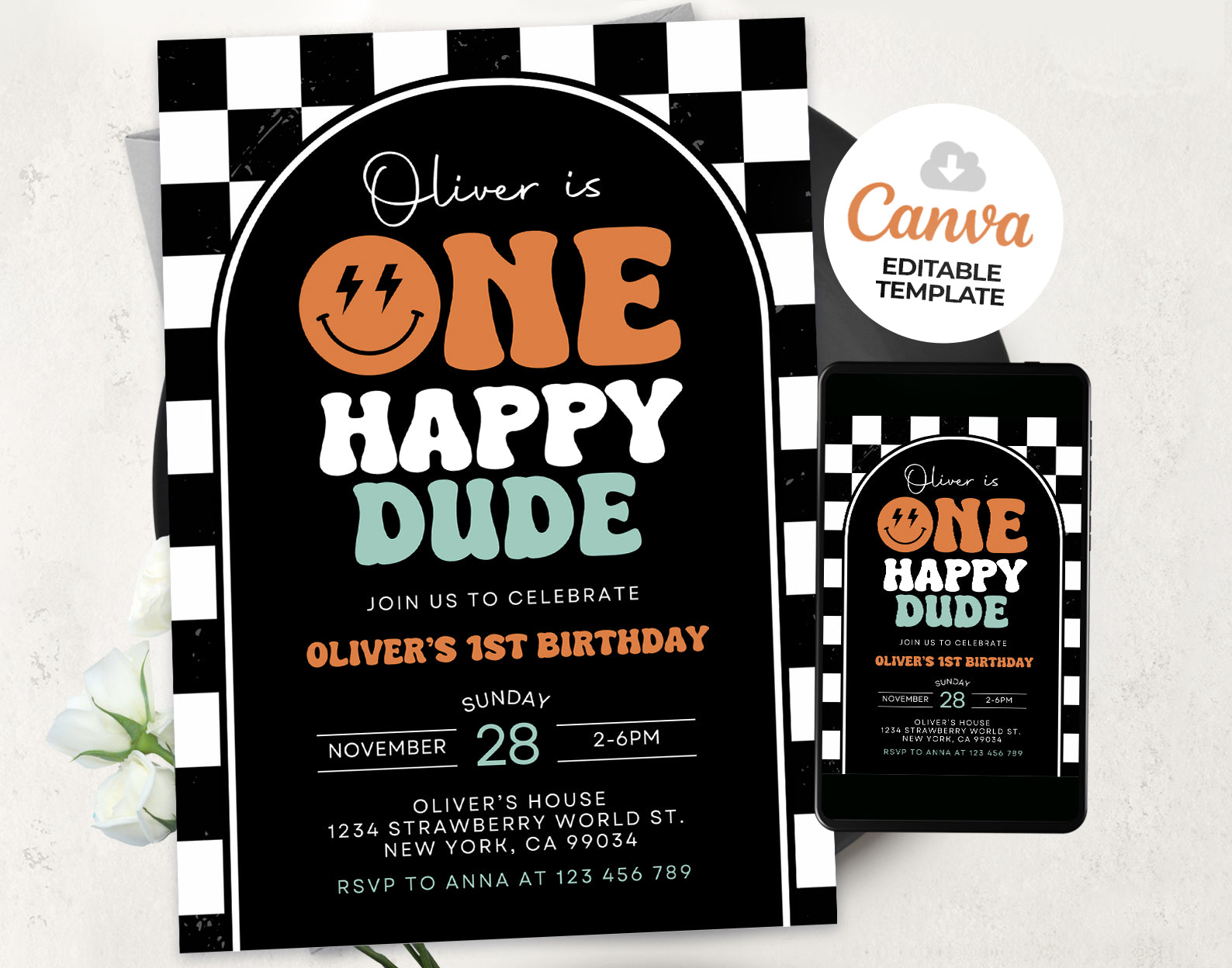 One Happy Dude Birthday Invitation Etemply