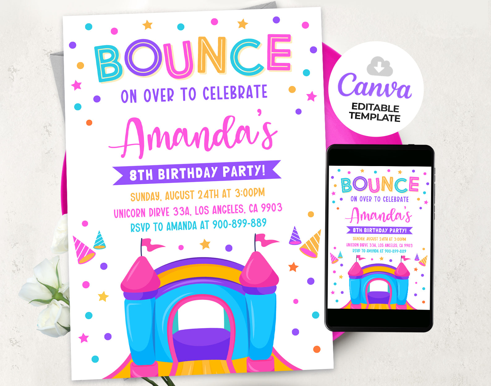 Bounce House Birthday Invitation, Girl Bounce Birthday Invite bounce-house-birthday-invitation-girl-bounce-birthday-invite