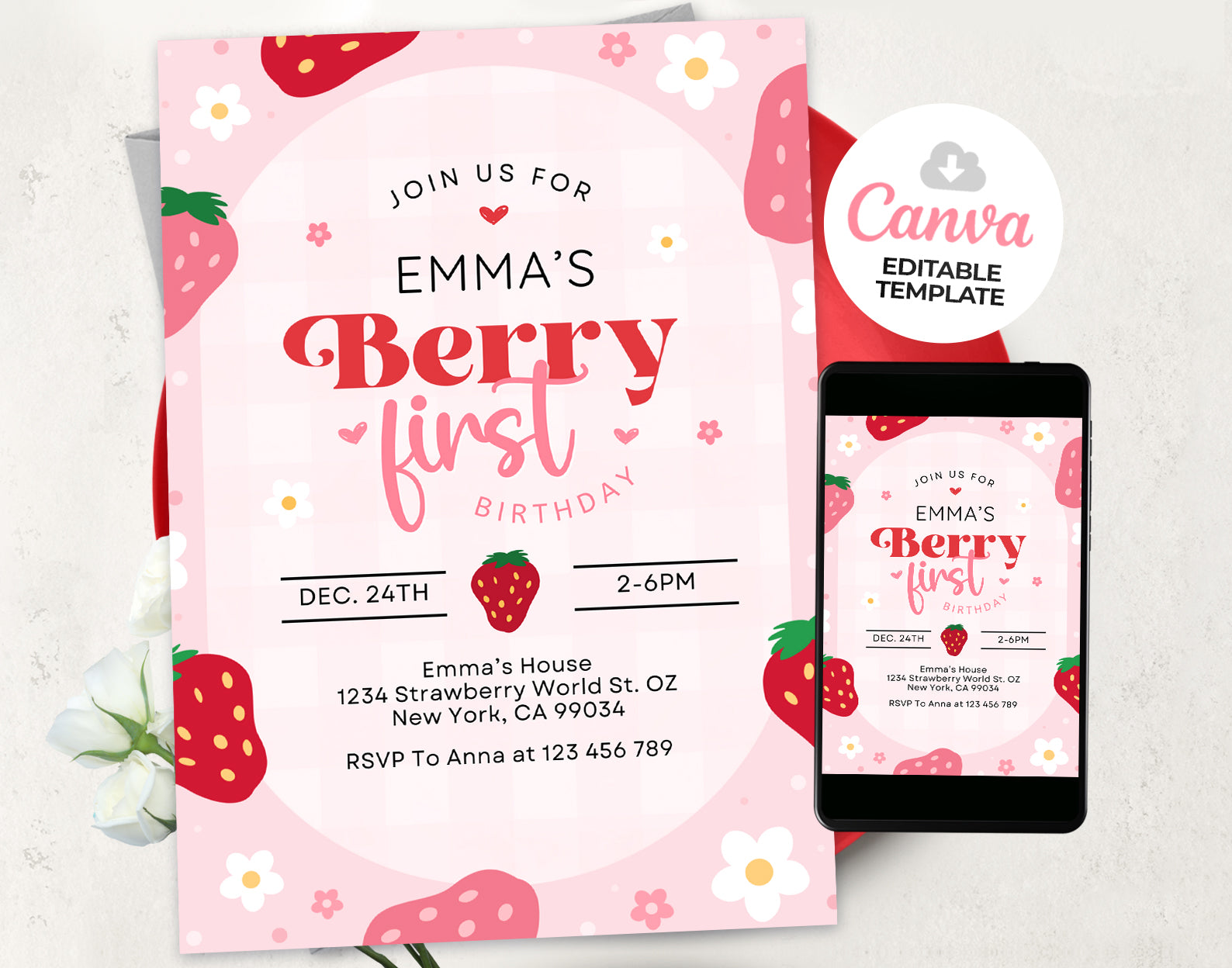 Berry First Birthday Invitation Etemply