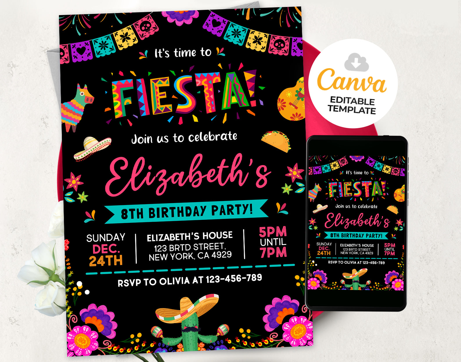 Fiesta Party Invitation, Mexican Birthday Invite Etemply