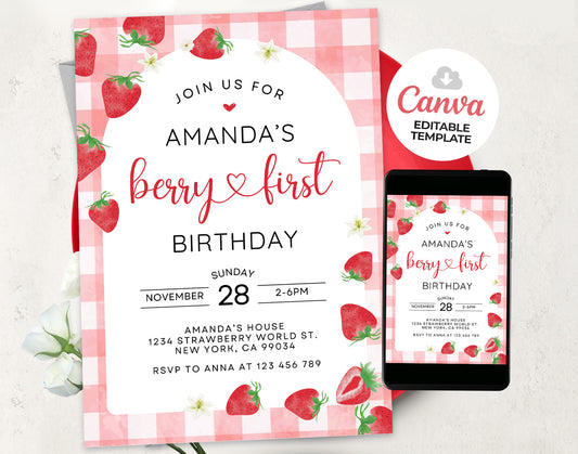 Berry First Birthday Invitation Etemply