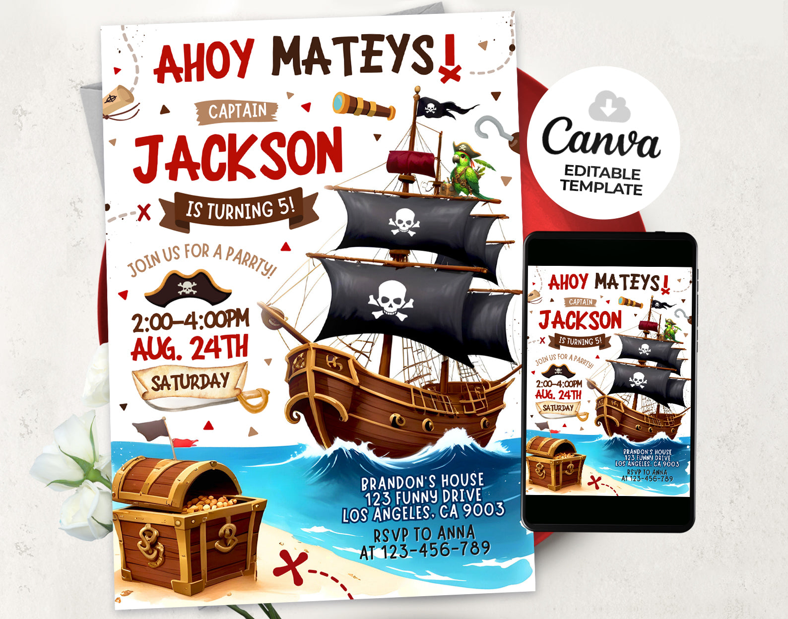 Pirate Birthday invitation, Ahoy Mateys, Pirate Invitation, Pirate Party Etemply