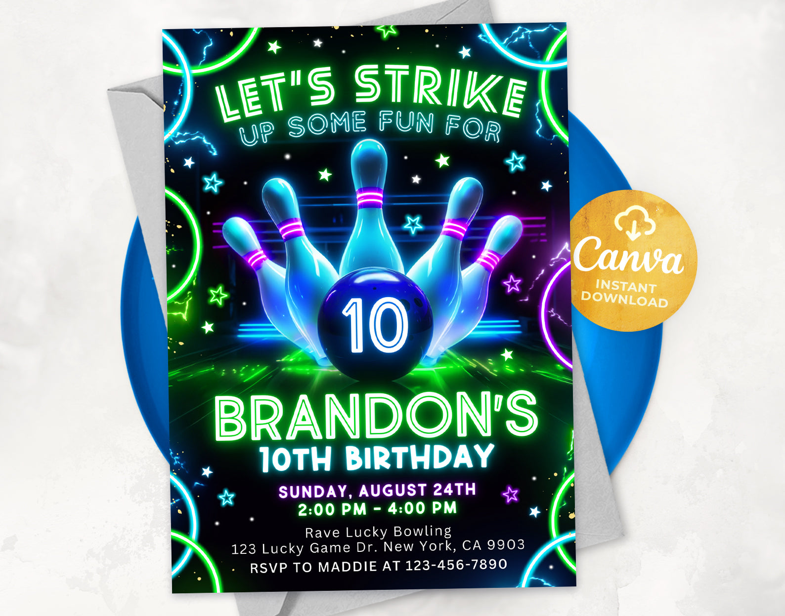 Bowling Birthday Party Invitation, Bowling Birthday Invite Etemply