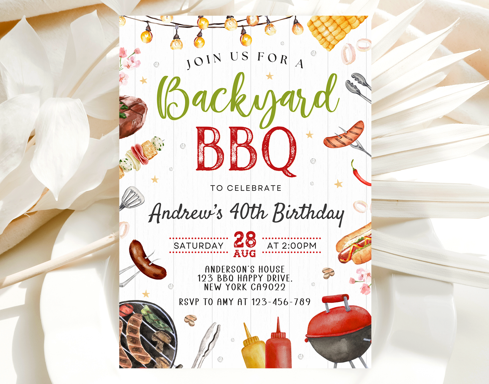 BBQ Invitation, Barbecue Party Invitation, BBQ Birthday Invitation Etemply