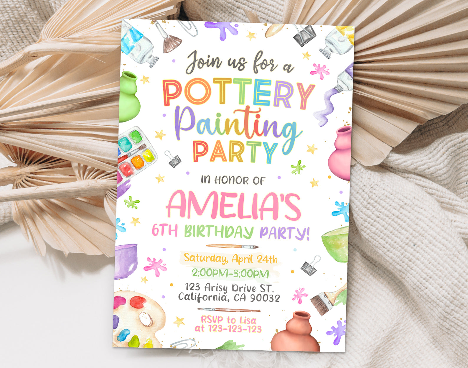 Pottery Painting Invitation, Art Party Invitation Etemply