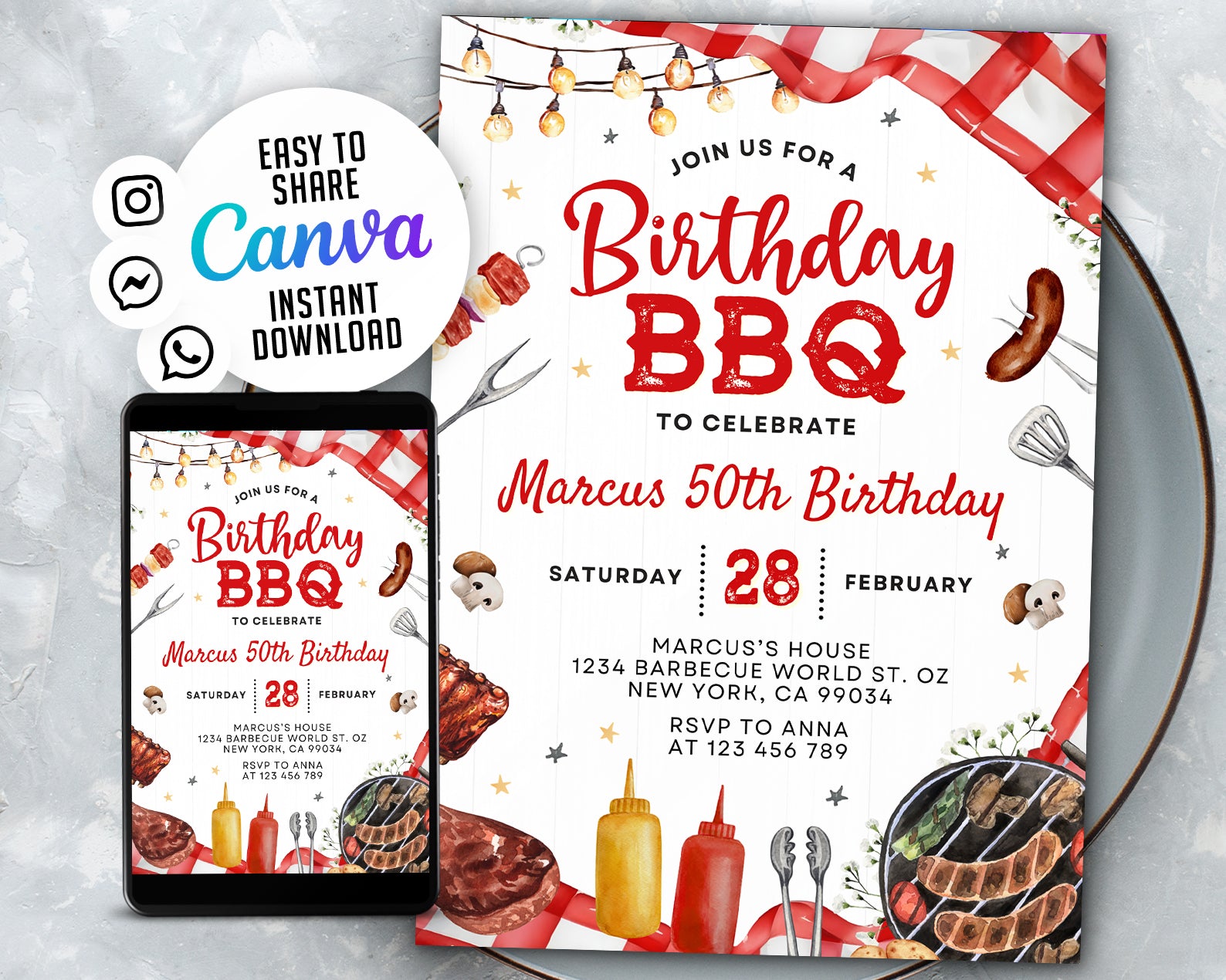 BBQ Birthday Invitation, Barbecue Party Invitation, BBQ Birthday Invites Etemply