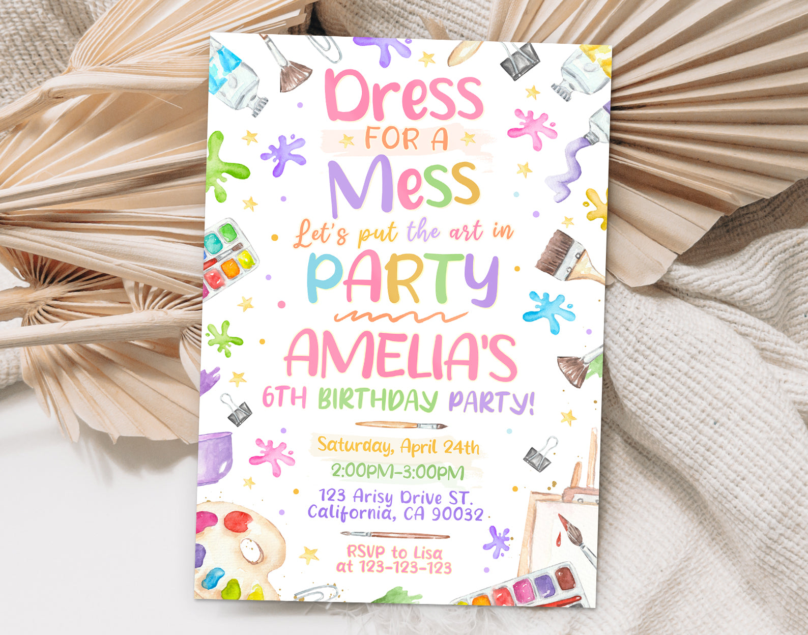 Dress Mess Art Party Invitation, Painting Party Invitation Etemply