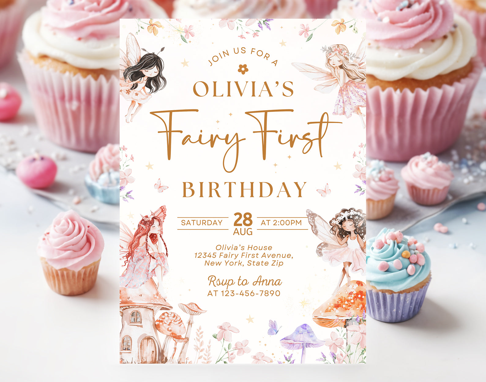Fairy First Birthday Invitation, Girl 1st Birthday Invitation, Fairy Birthday Invite Etemply