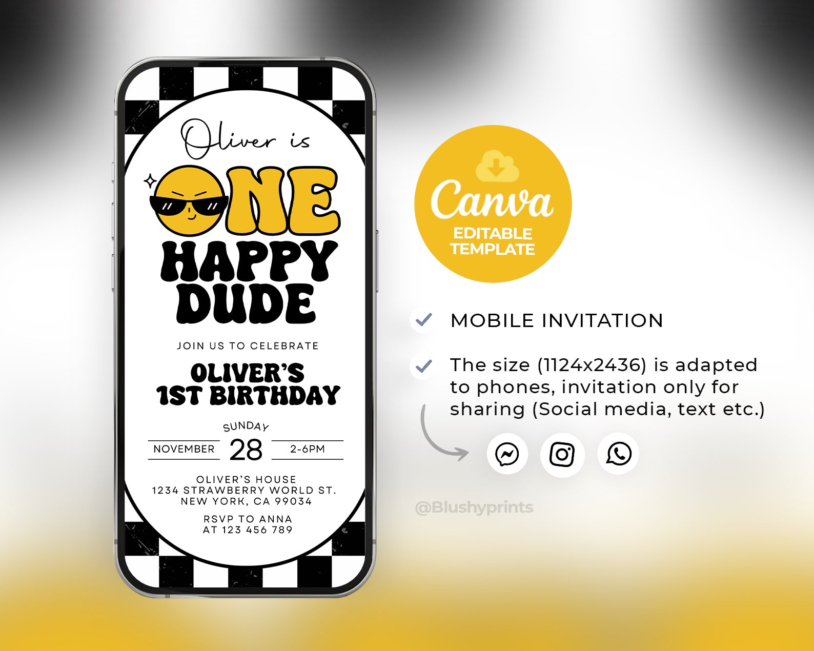 One Happy Dude Birthday Invitation, Digital Invitation Etemply