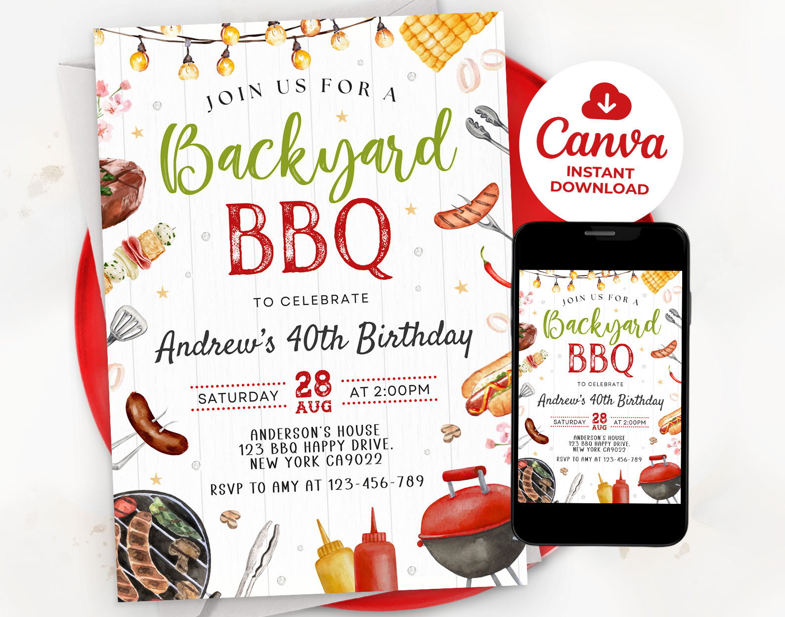 BBQ Invitation, Barbecue Party Invitation, BBQ Birthday Invitation Etemply
