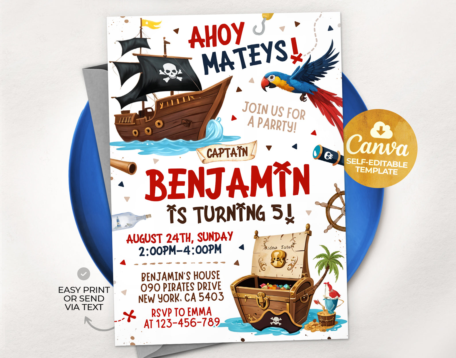 Pirate Birthday invitation, Pirate Invitation, Pirate Party Invite Etemply