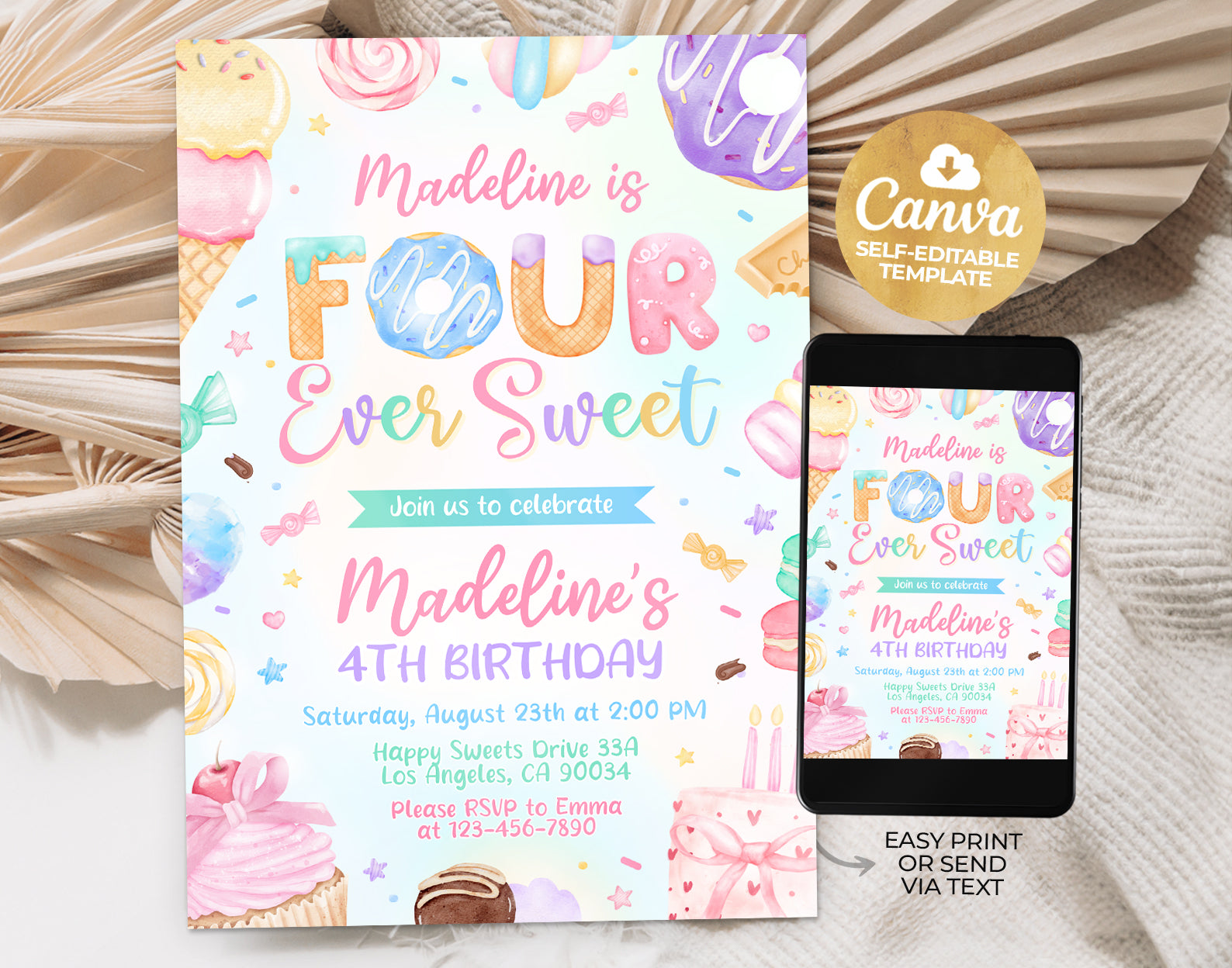 Four Ever Sweet Birthday Invitation, 4th Sweet Invitation Etemply