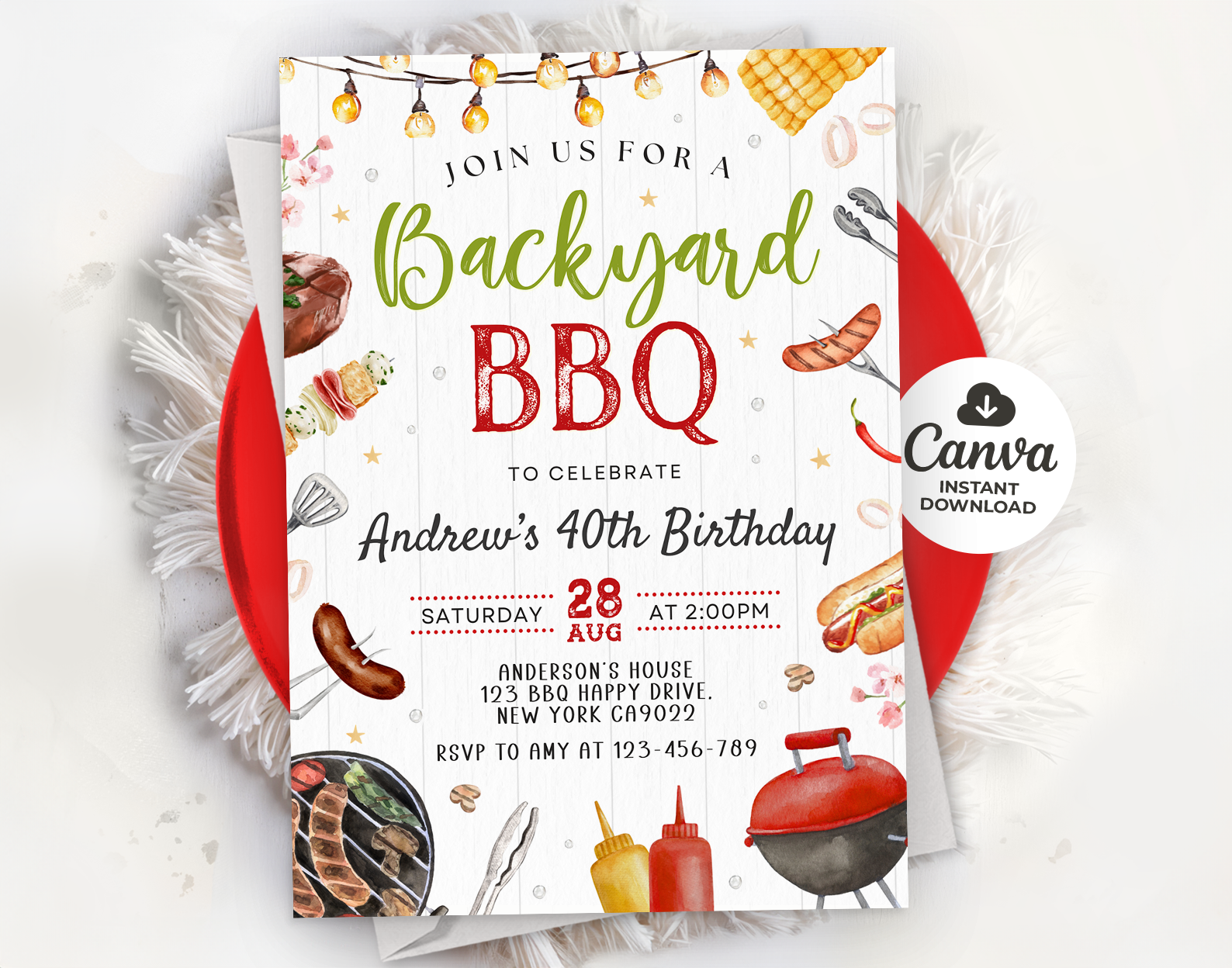 BBQ Invitation, Barbecue Party Invitation, BBQ Birthday Invitation Etemply