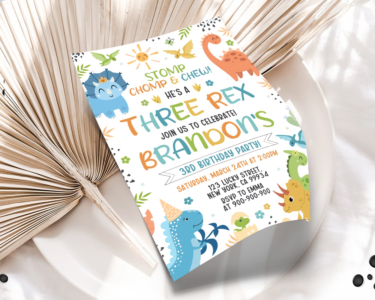Three Rex Birthday Invitation, Three-Rex Party Invitation, Dinosaur 3rd Birthday Invitation Etemply