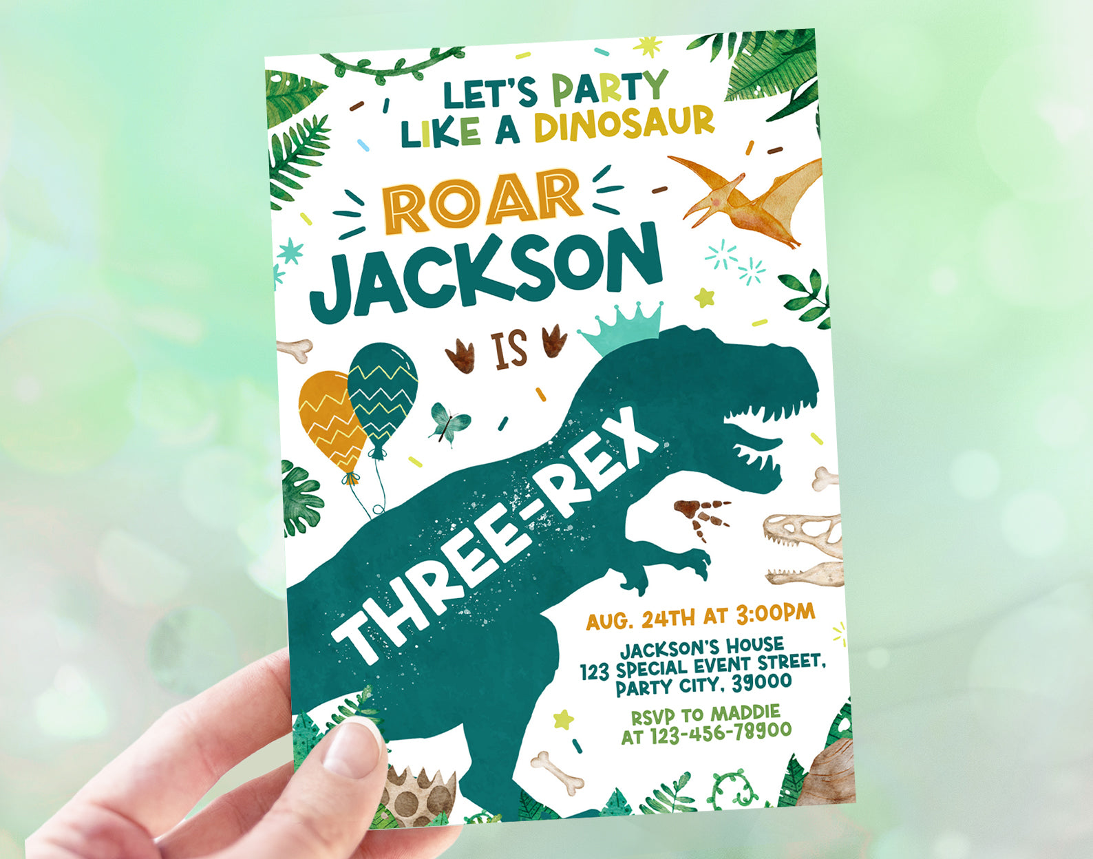 Three Rex Birthday Invitation, Dinosaur Birthday Invite for Boy Etemply