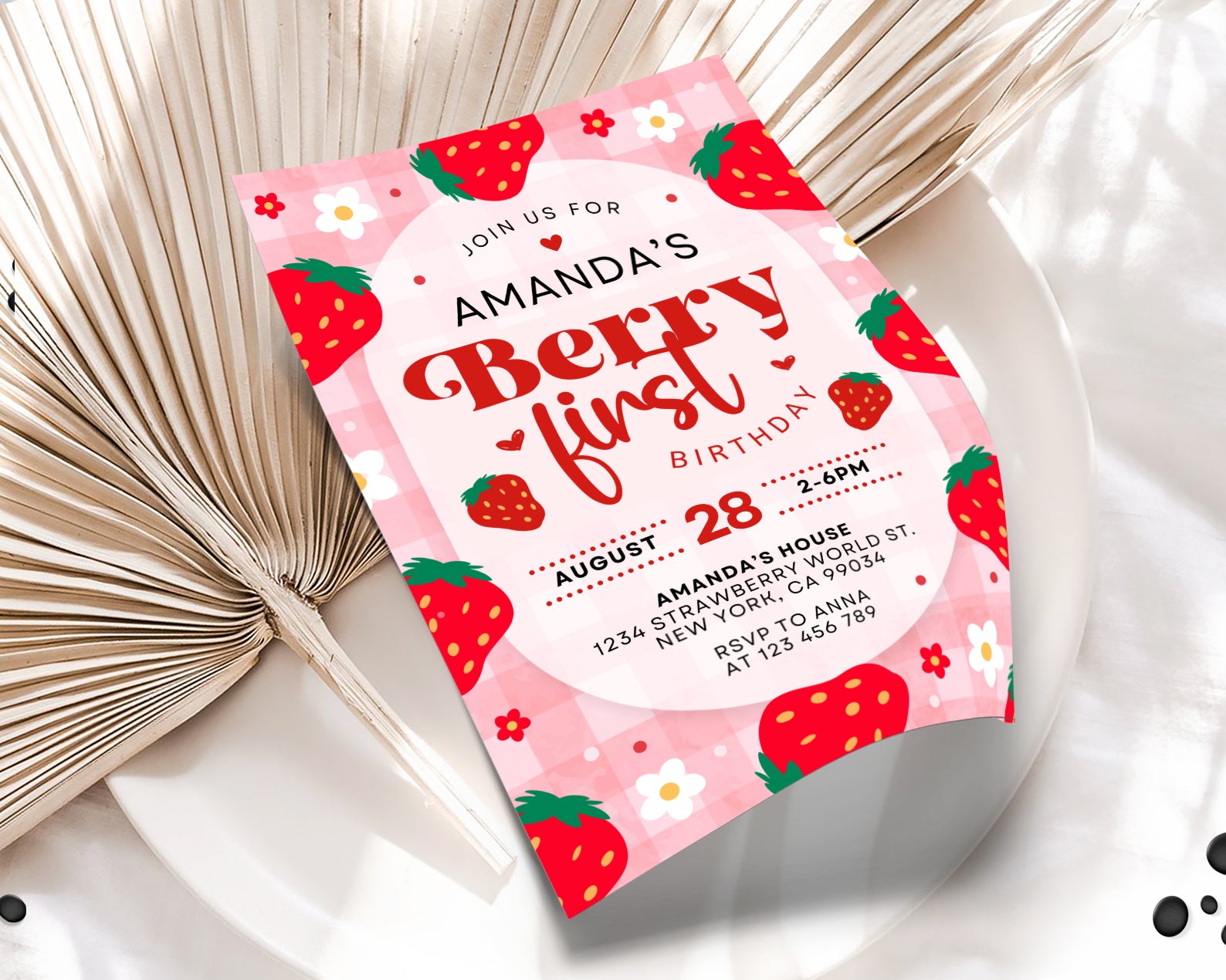 Berry First Birthday Invitation Template, Berry 1st Birthday Invitation, Berry First Birthday Invite Etemply
