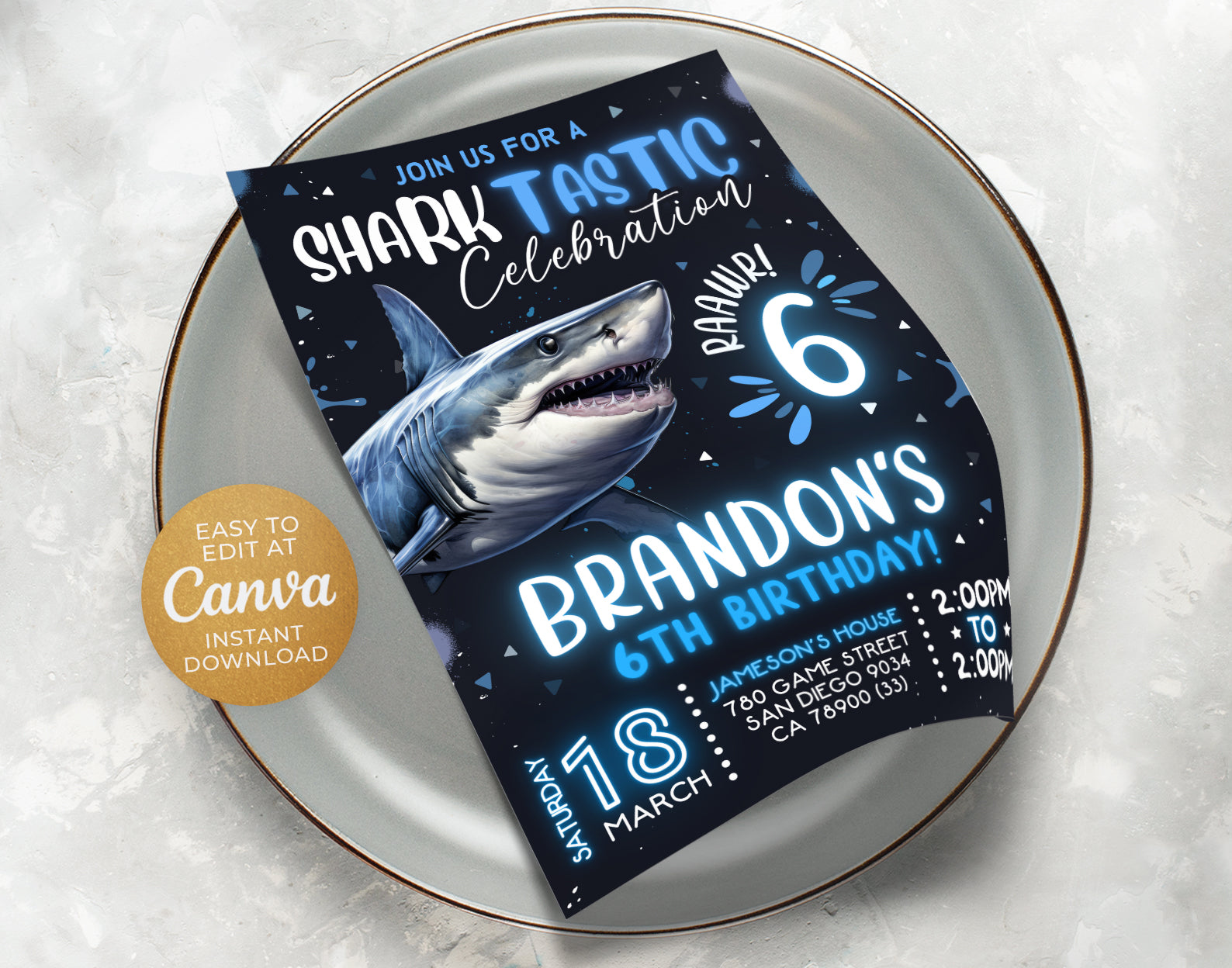 Shark Invitation, Shark Birthday Invitation, Dark Sharktastic Party Invite Etemply