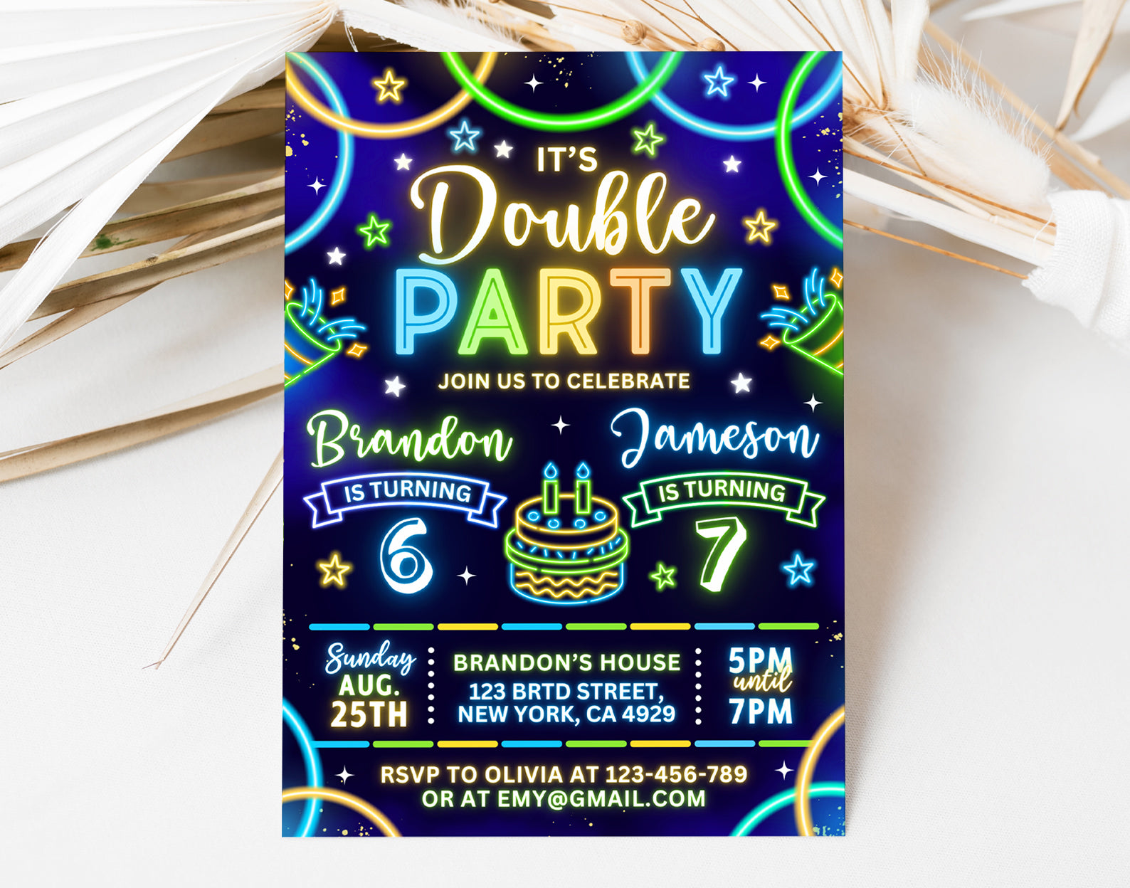Joint Birthday Party Invitation, Double Invitation for Boys Etemply
