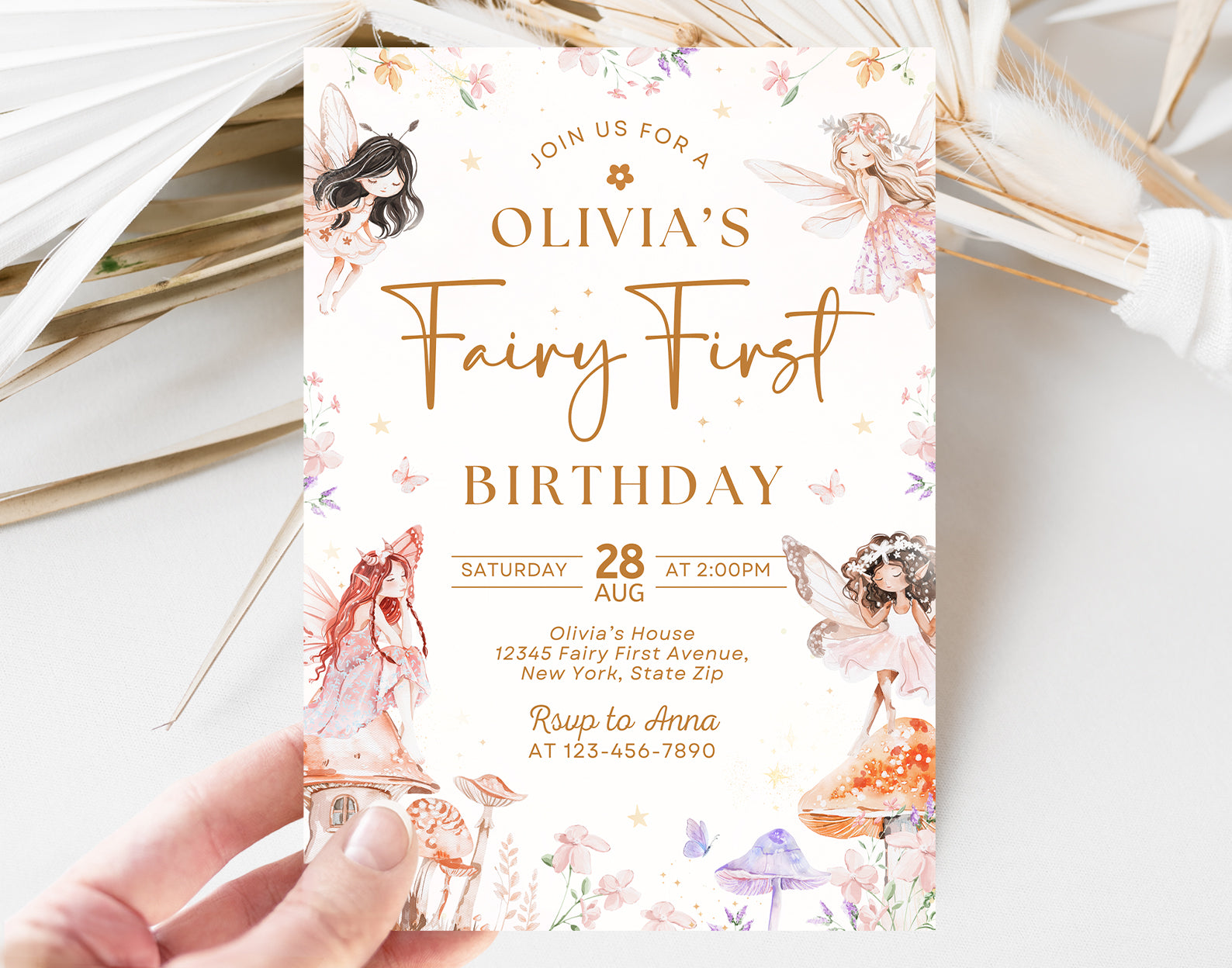 Fairy First Birthday Invitation, Girl 1st Birthday Invitation, Fairy Birthday Invite Etemply