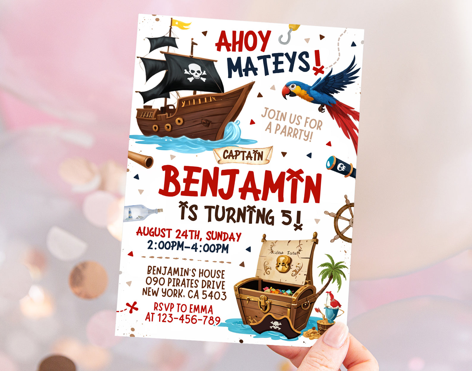 Pirate Birthday invitation, Pirate Invitation, Pirate Party Invite Etemply