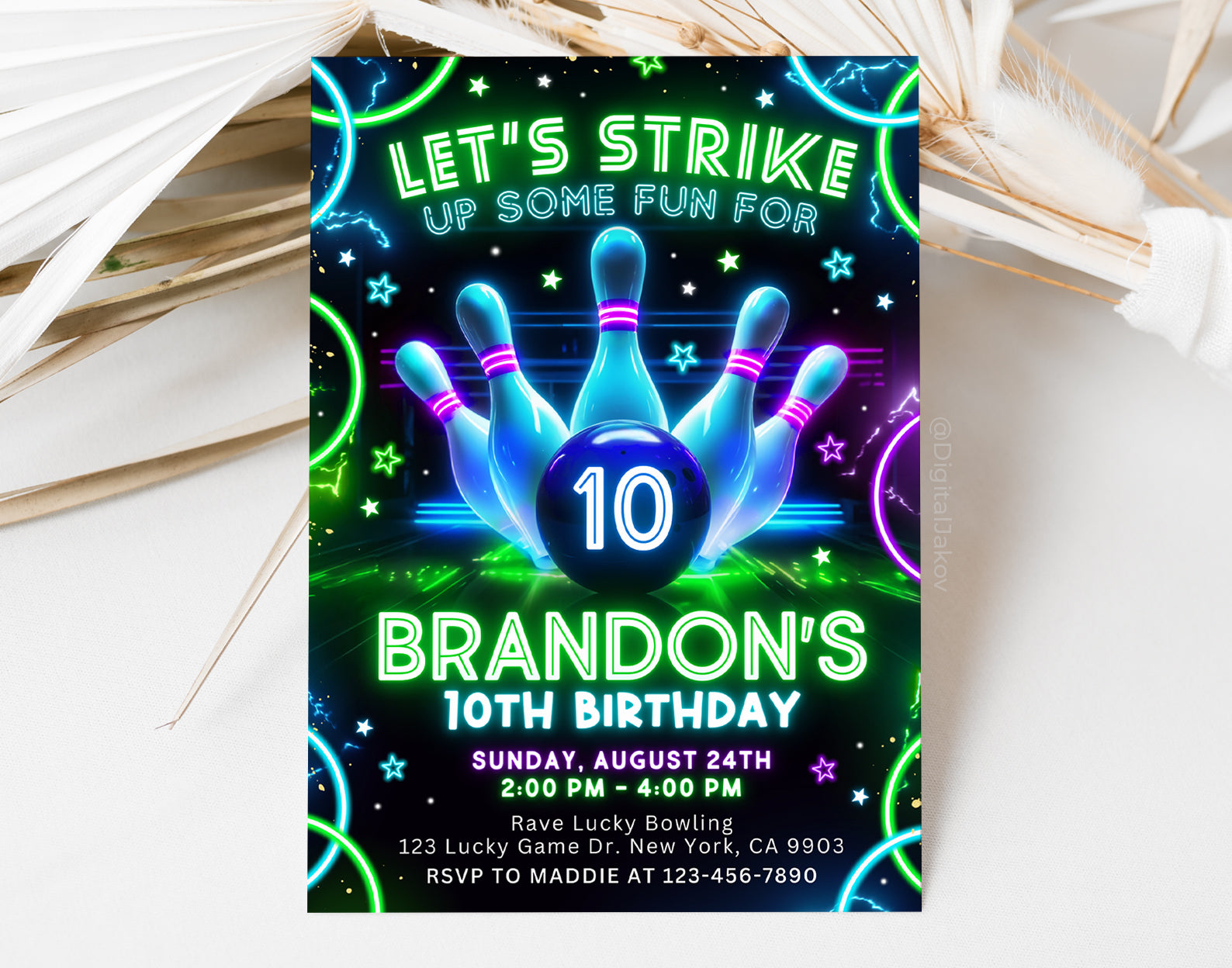Bowling Birthday Party Invitation, Bowling Birthday Invite Etemply