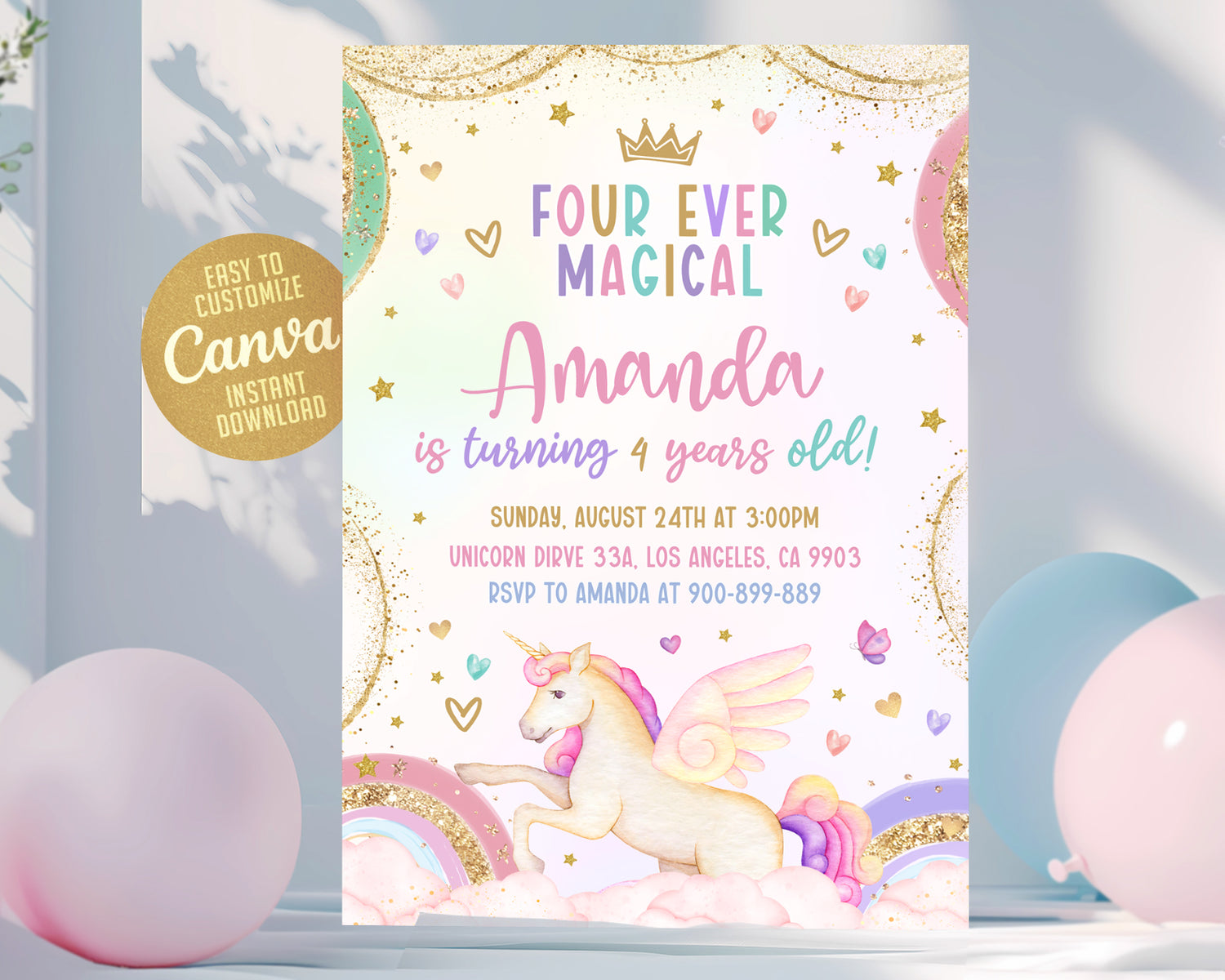Unicorn Birthday Invitations