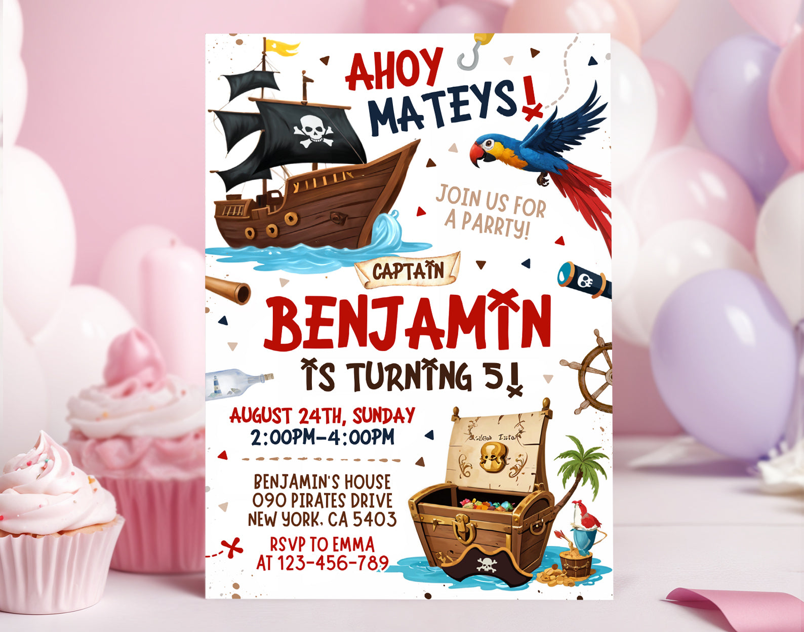 Pirate Birthday invitation, Pirate Invitation, Pirate Party Invite Etemply