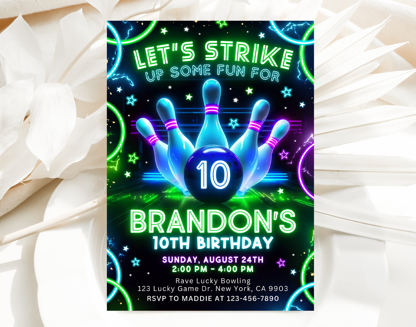 Bowling Birthday Party Invitation, Bowling Birthday Invite Etemply