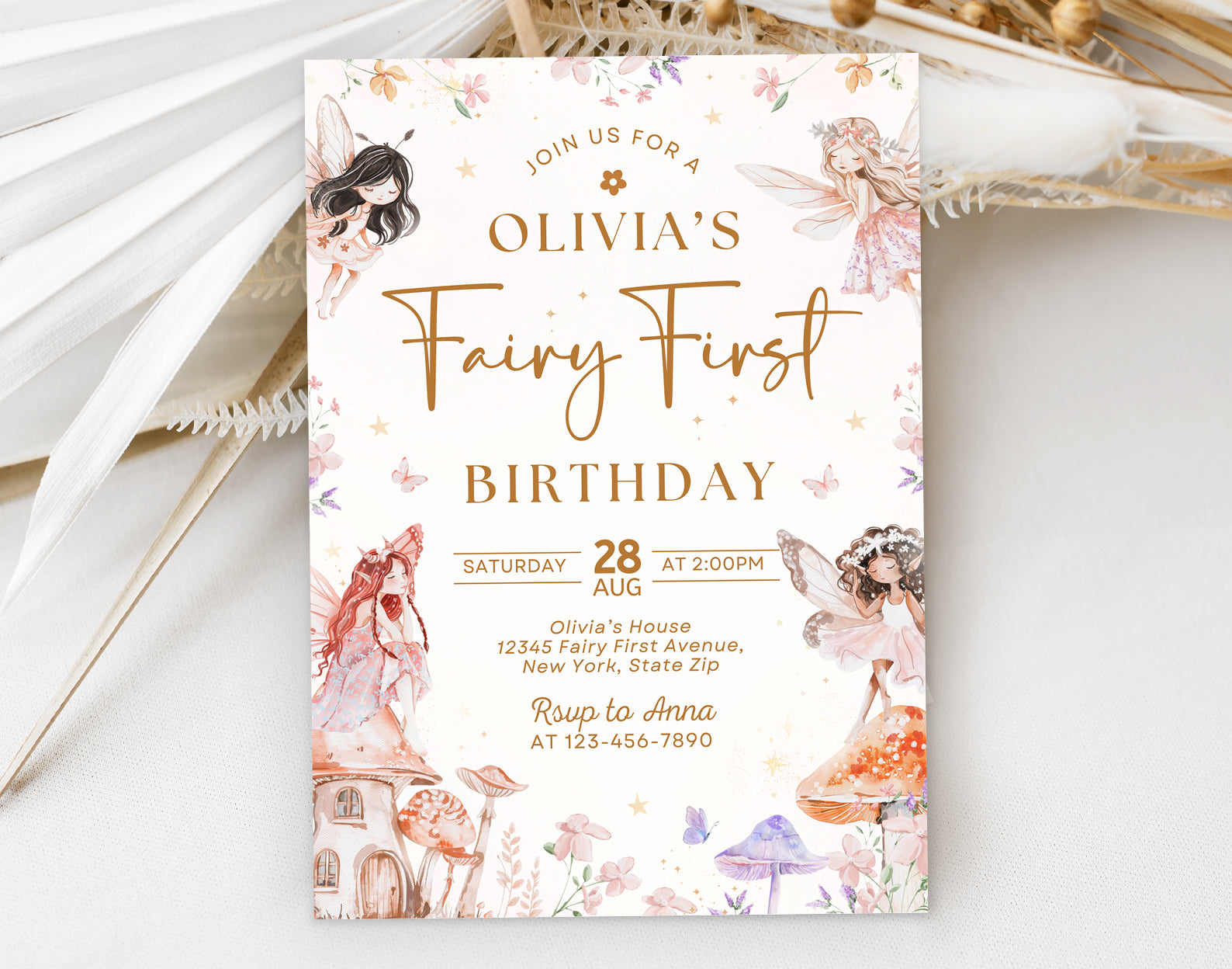 Fairy First Birthday Invitation, Girl 1st Birthday Invitation, Fairy Birthday Invite Etemply