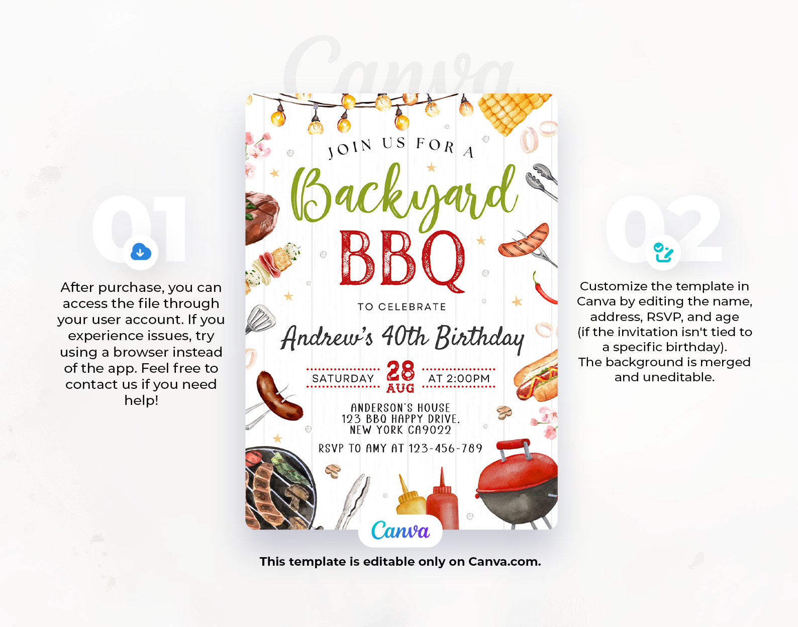 BBQ Invitation, Barbecue Party Invitation, BBQ Birthday Invitation Etemply