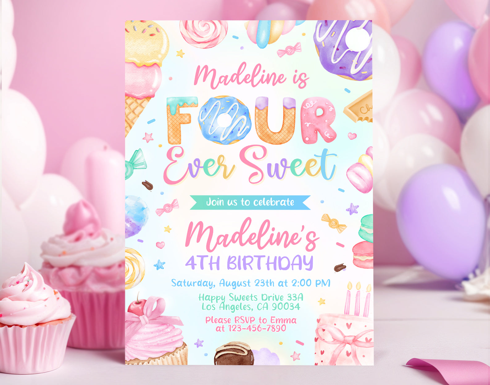 Four Ever Sweet Birthday Invitation, 4th Sweet Invitation Etemply