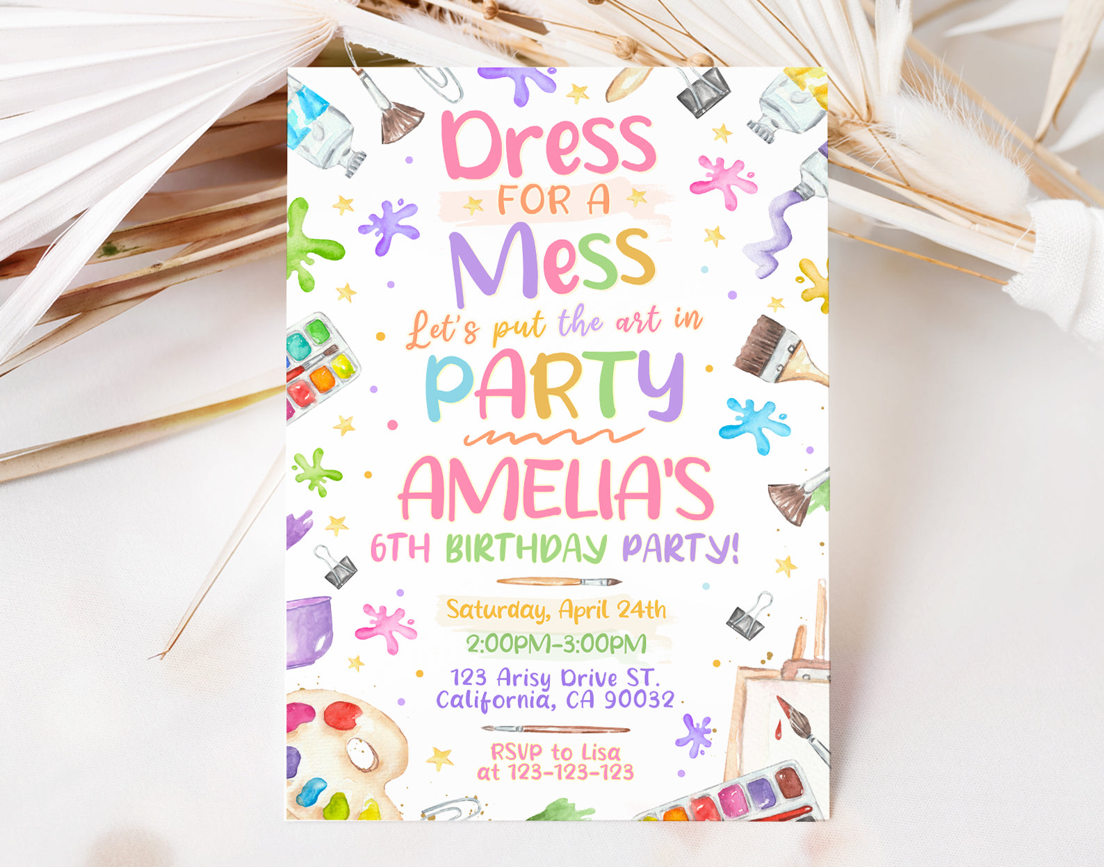 Dress Mess Art Party Invitation, Painting Party Invitation Etemply