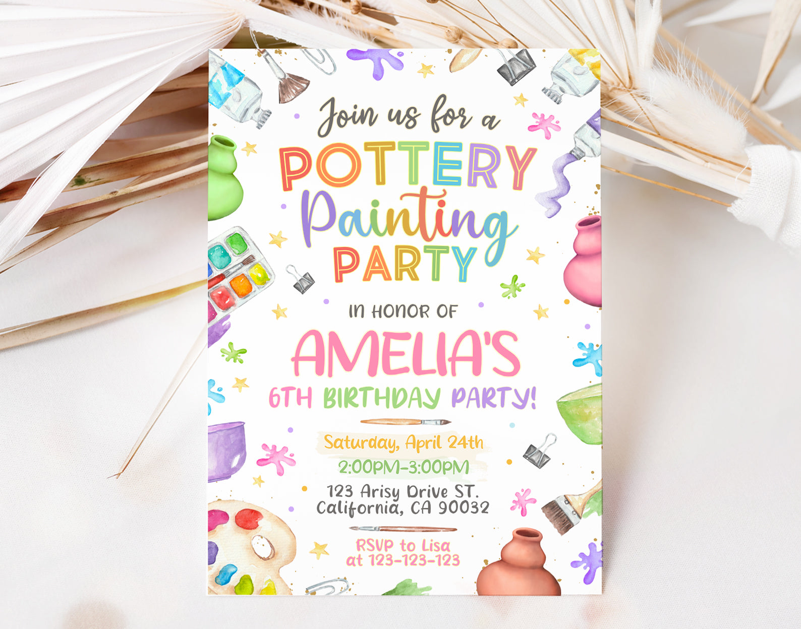 Pottery Painting Invitation, Art Party Invitation Etemply
