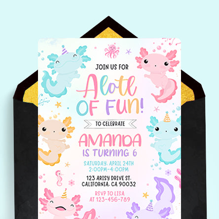 Axolotl Birthday Invitations