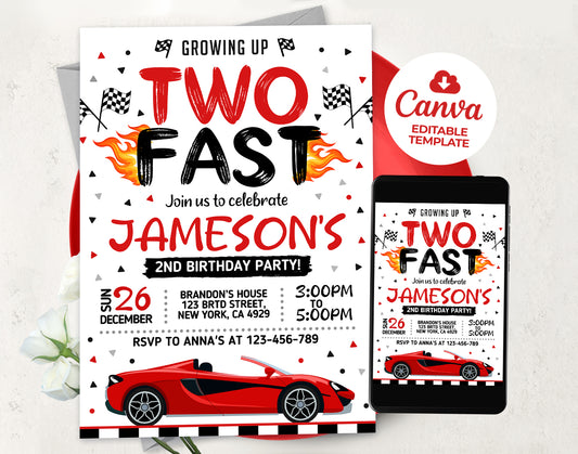 Two Fast Birthday Invitation Etemply