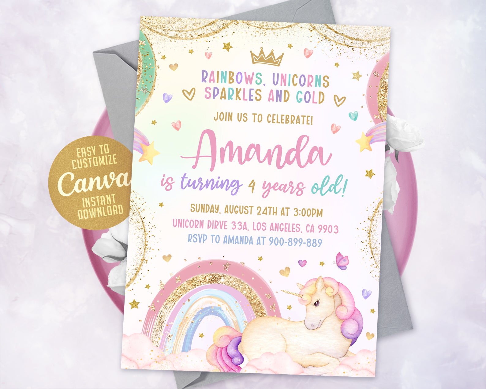 Unicorn Birthday Invitation Etemply