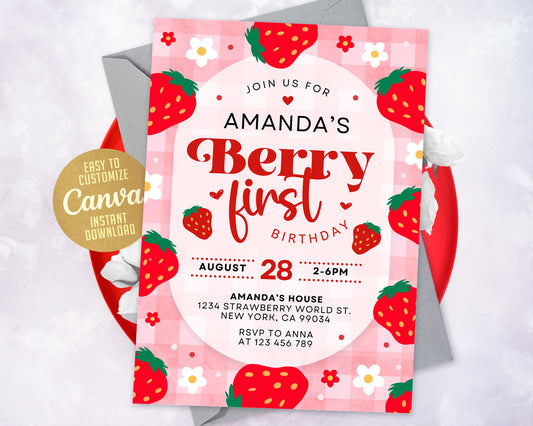 Berry First Birthday Invitation Template, Berry 1st Birthday Invitation, Berry First Birthday Invite Etemply