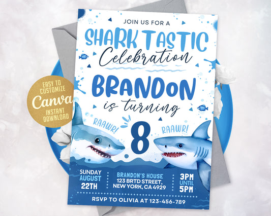 Shark Invitation, Shark Birthday Invitation, Sharktastic Party Invite