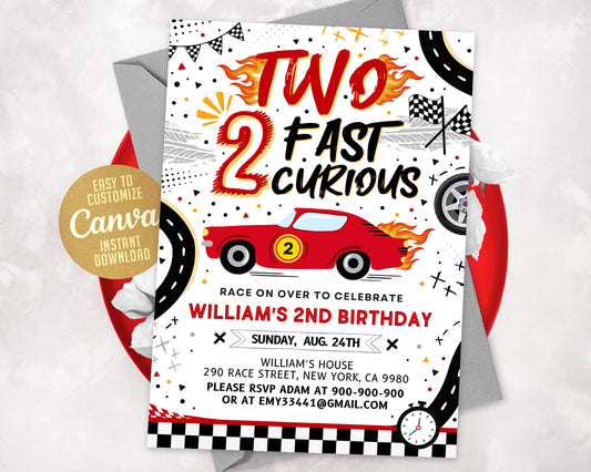 2 Fast 2 Curious Birthday Invitation, Two Fast Birthday Invitation, 2nd Birthday Invitation Etemply