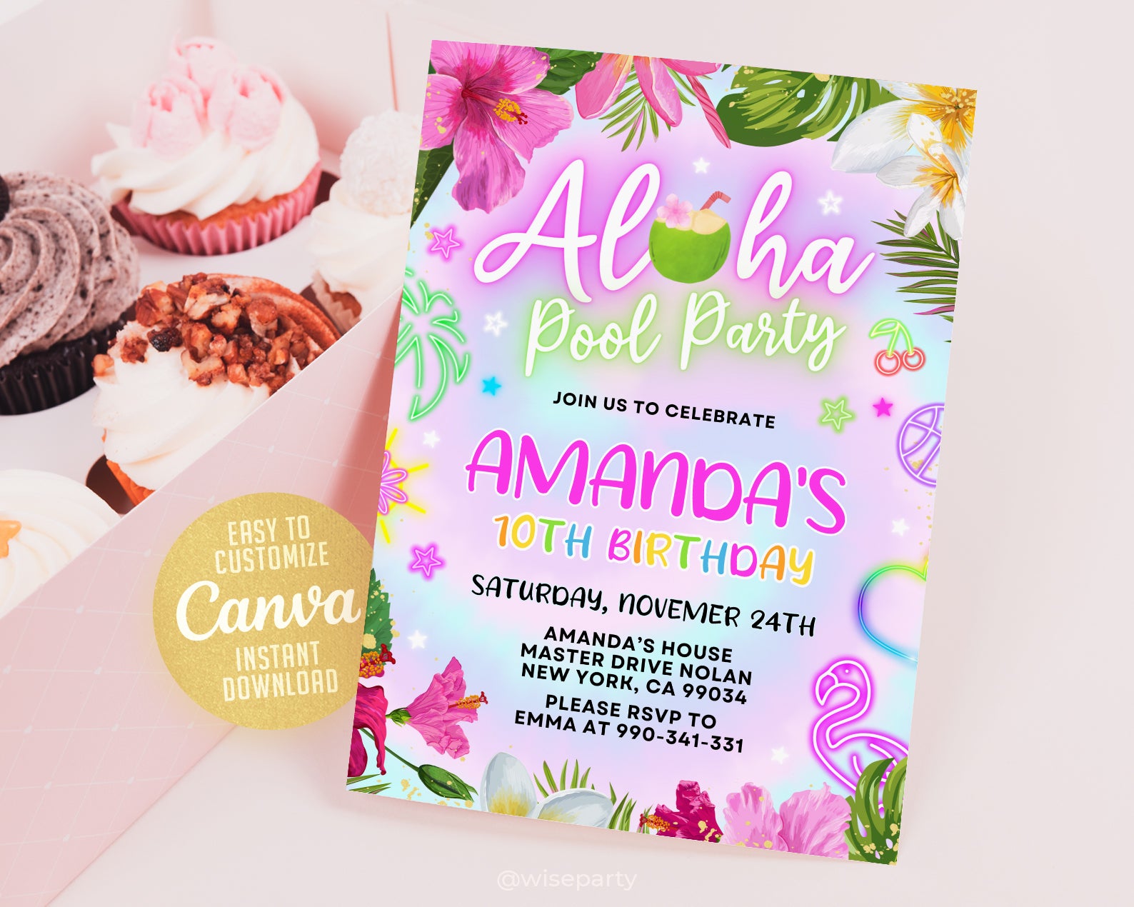 Luau Party Invitation, Neon Aloha Tropical Party Invitation Etemply