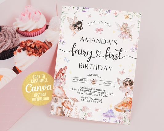 Fairy First Birthday Invitation Girl 1st Birthday Invitation Fairy Birthday Invite Etemply