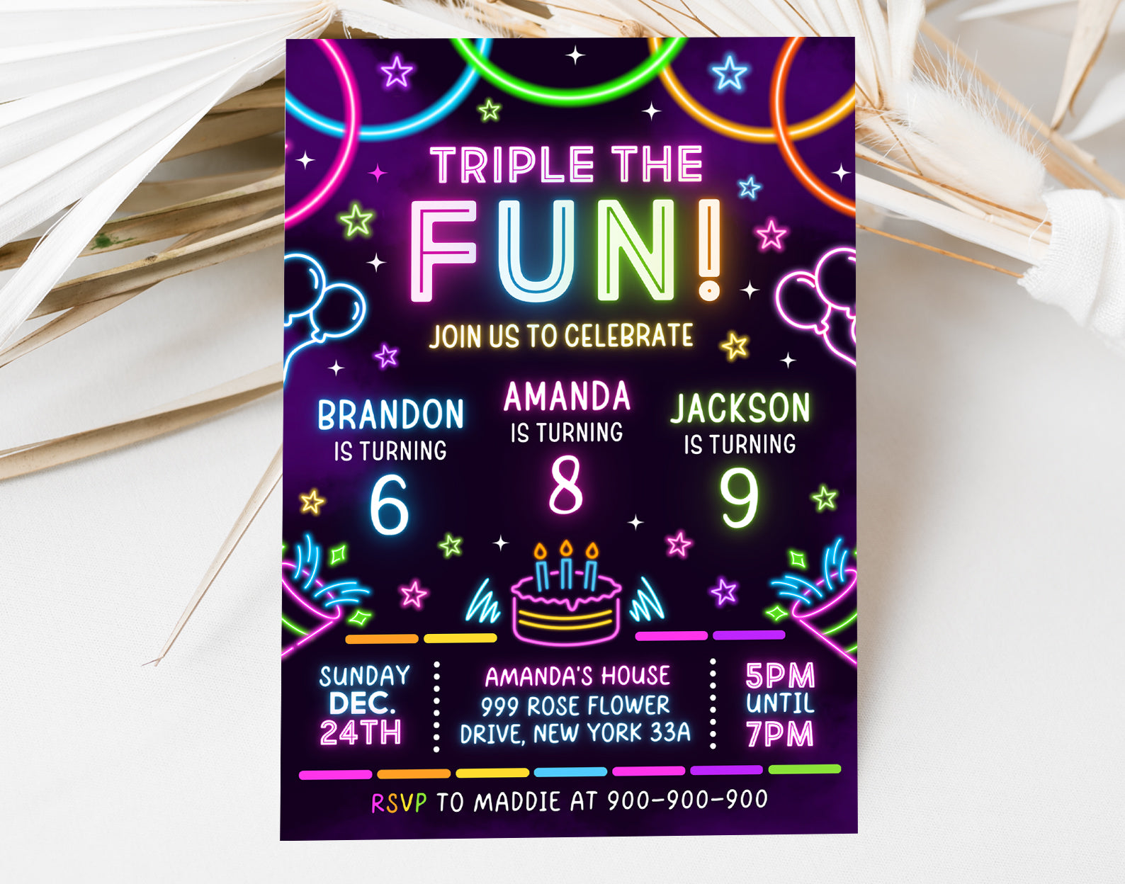 Joint Birthday Party Invitation, Triple Birthday Invitation Etemply